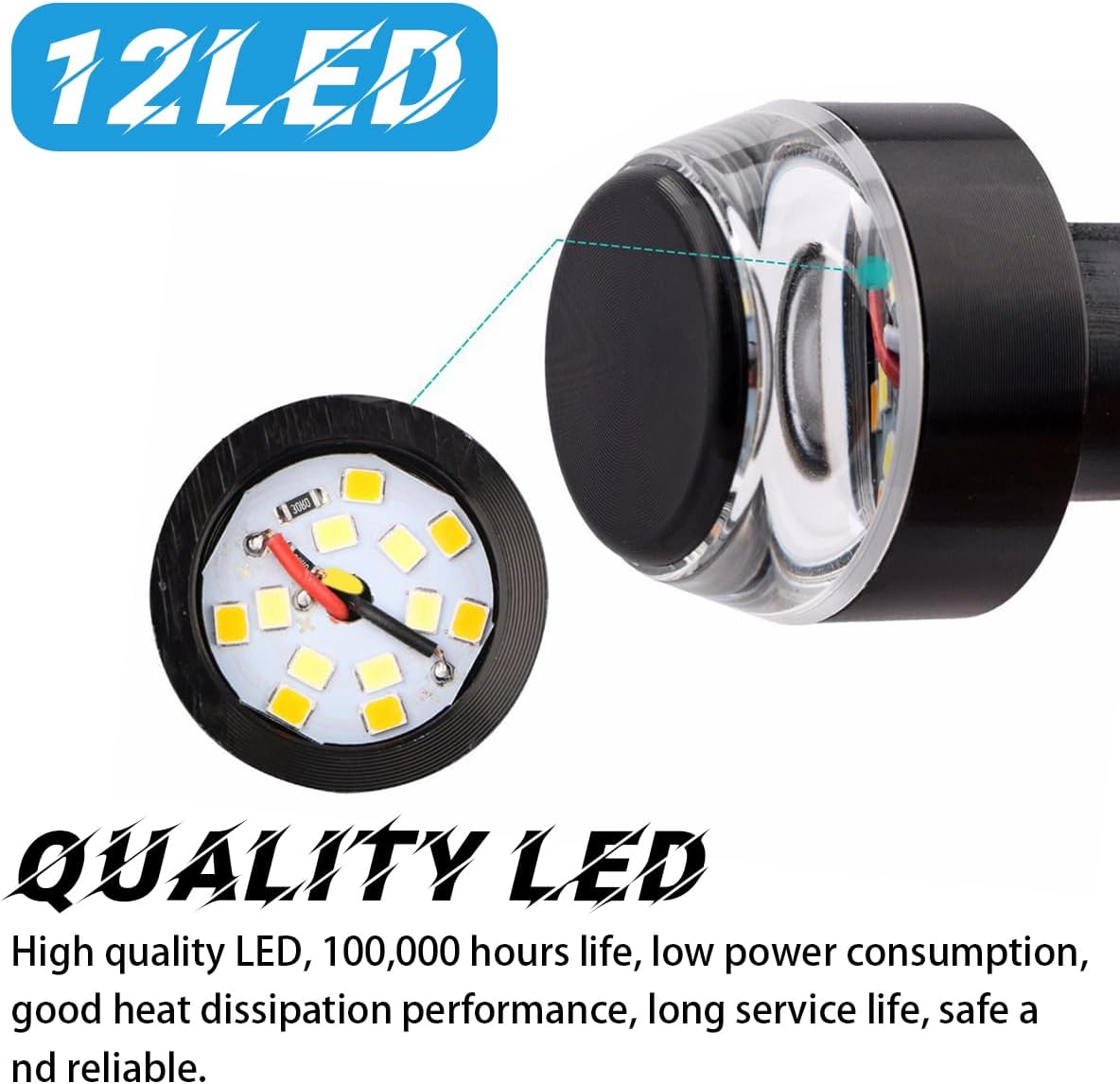 AICEL Luces LED para el extremo del manillar de motocicleta, luz indicadora de giro para manillar, 12 V, barra de mango de agarre, lámpara de