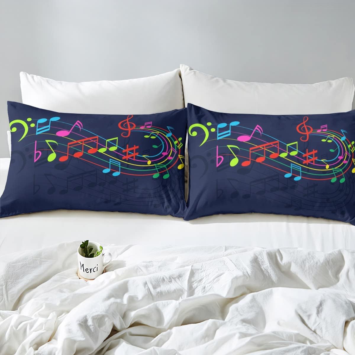 Feelyou Juego de ropa de cama con diseño de arco iris, juego de edredón para niños, niñas, decoración de notas musicales, edredón de microfibra con