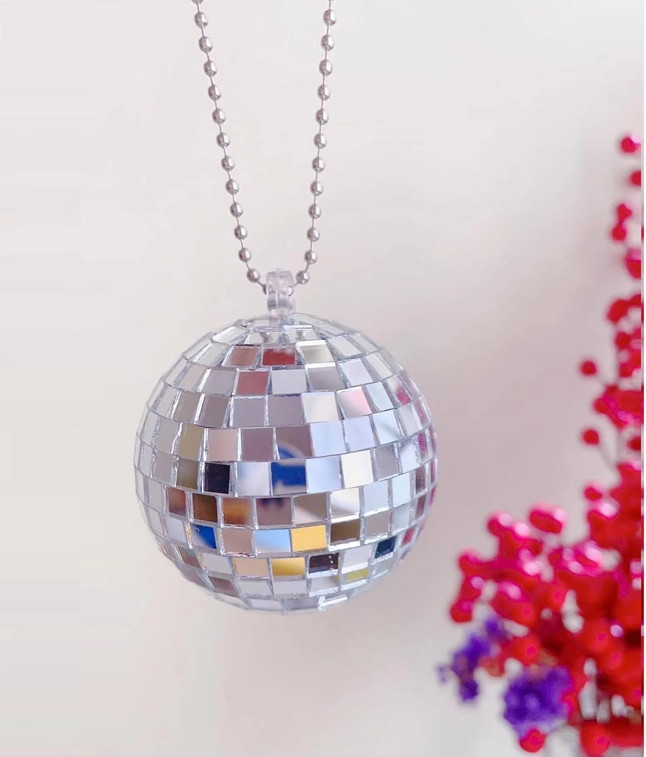 Accesorio de bola de discoteca para colgar, bola de discoteca con espejo, bola de discoteca para espejo de automóvil, colgante de coche de