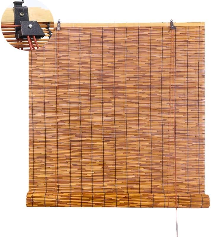 QCLUEU Persianas enrollables de caña para exteriores, cortinas de bambú, persianas de bambú con levantador, persianas enrollables romanas para