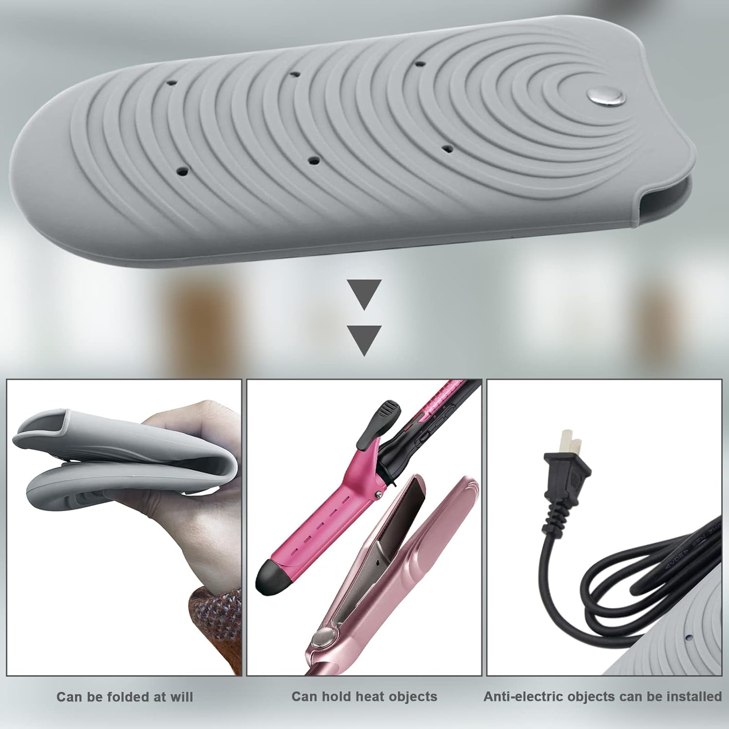 Bolsa de silicona resistente al calor para herramientas de peinado del cabello, rizadores y planchas planas, cubierta de viaje antideslizante,