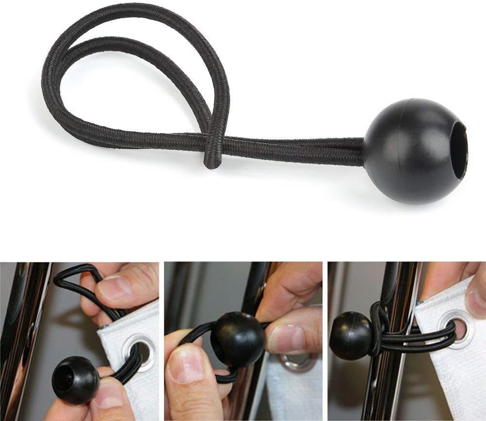 BeGrit Cuerdas elásticas de bola de 6 pulgadas para toldo, correas de amarre para tienda de campaña, color negro, 10 piezas