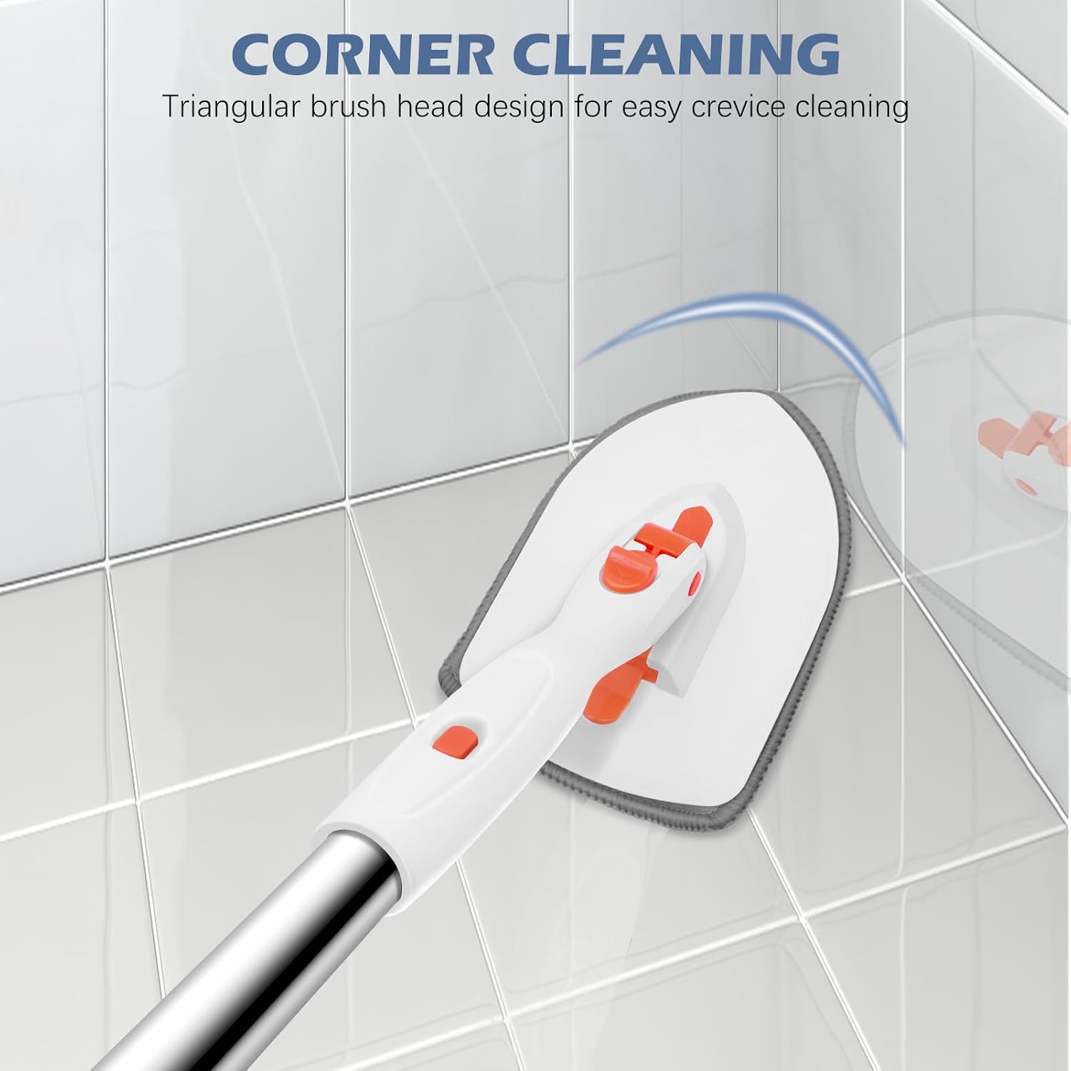 SetSail Cepillo de limpieza de piso, 3 en 1 para azulejos con mango largo ajustable de 52 pulgadas, cepillo limpiador de ducha y 3 cabezales de