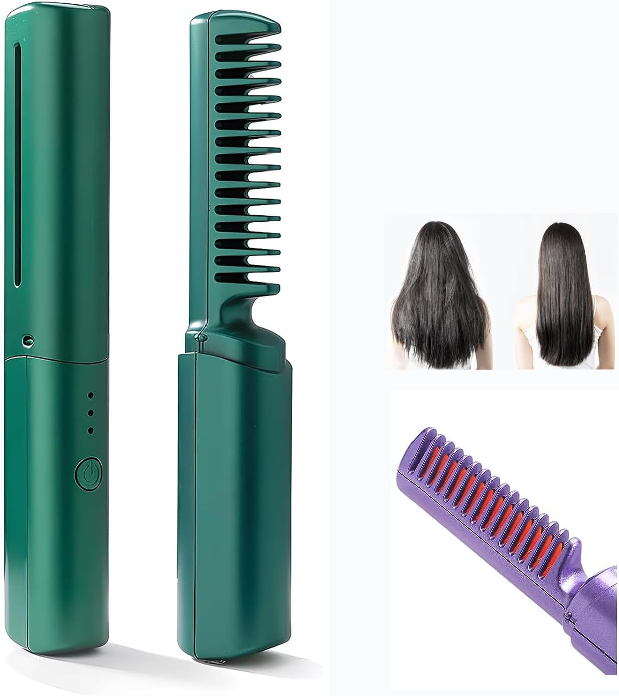 Mini alisadora de pelo recargable, cepillo alisador de pelo de doble propósito enrollado recto, mini cepillo alisador de viaje, plancha plana