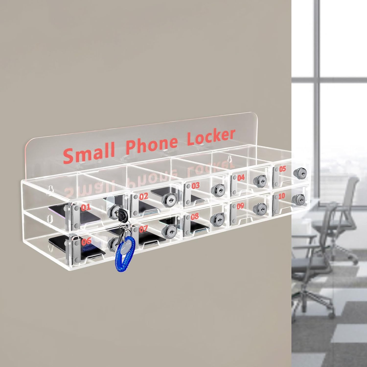 Caja de armario transparente para teléfono celular, armario de almacenamiento de teléfono celular acrílico con cerraduras de puerta y llaves,