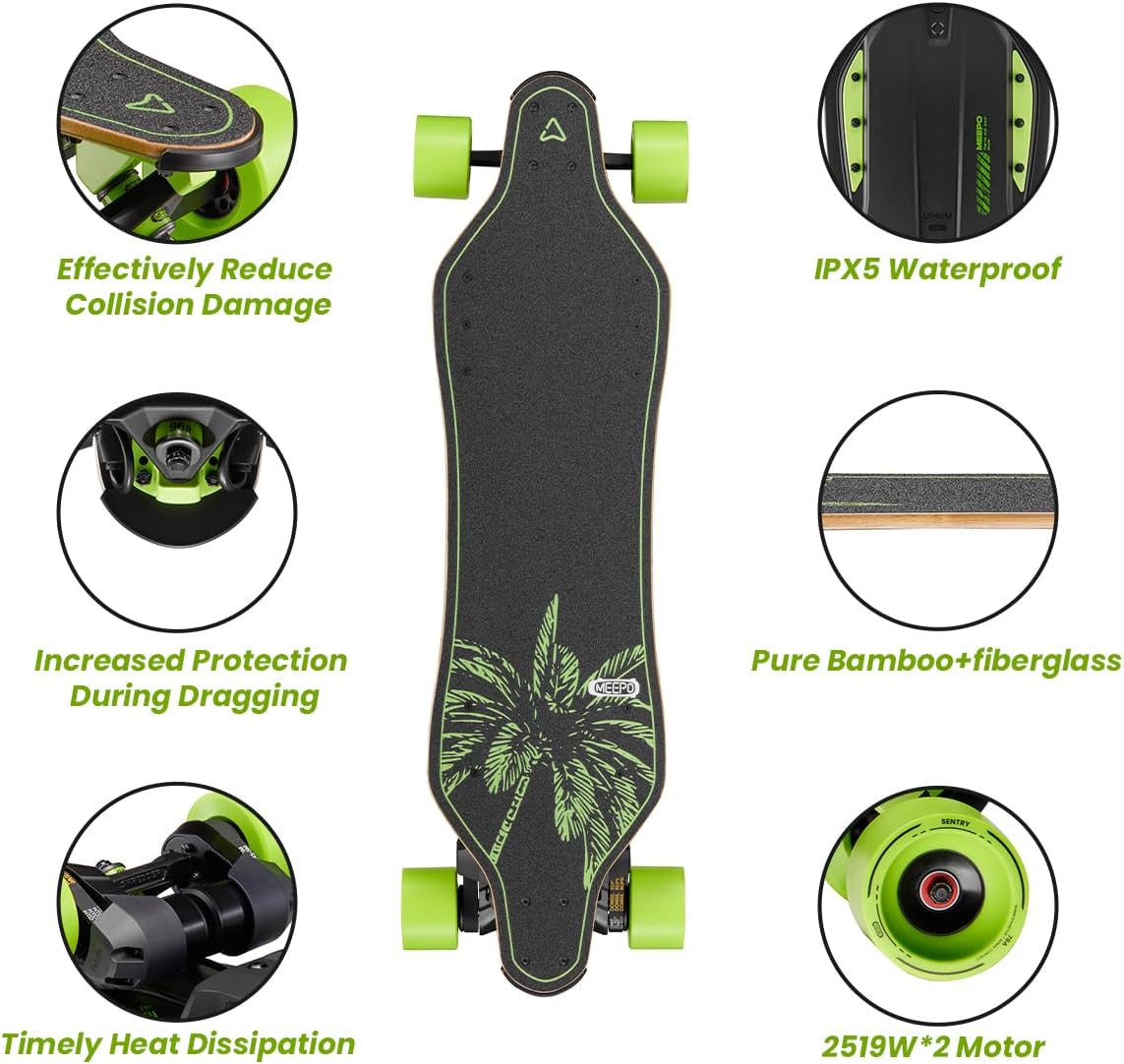 MEEPO V3SV5V5ERENVY – Patineta eléctrica con control remoto, velocidad máxima de hasta 29 mph, frenado suave de 4 velocidades, diseño de asa de
