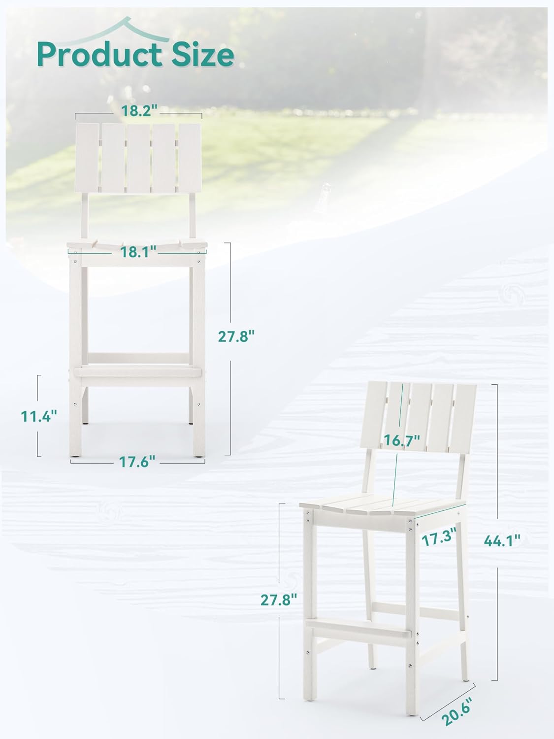 Homenjoy Juego de 2 taburetes de bar para patio, sillas Adirondack altas de polietileno de alta densidad resistentes a la intemperie, sillas
