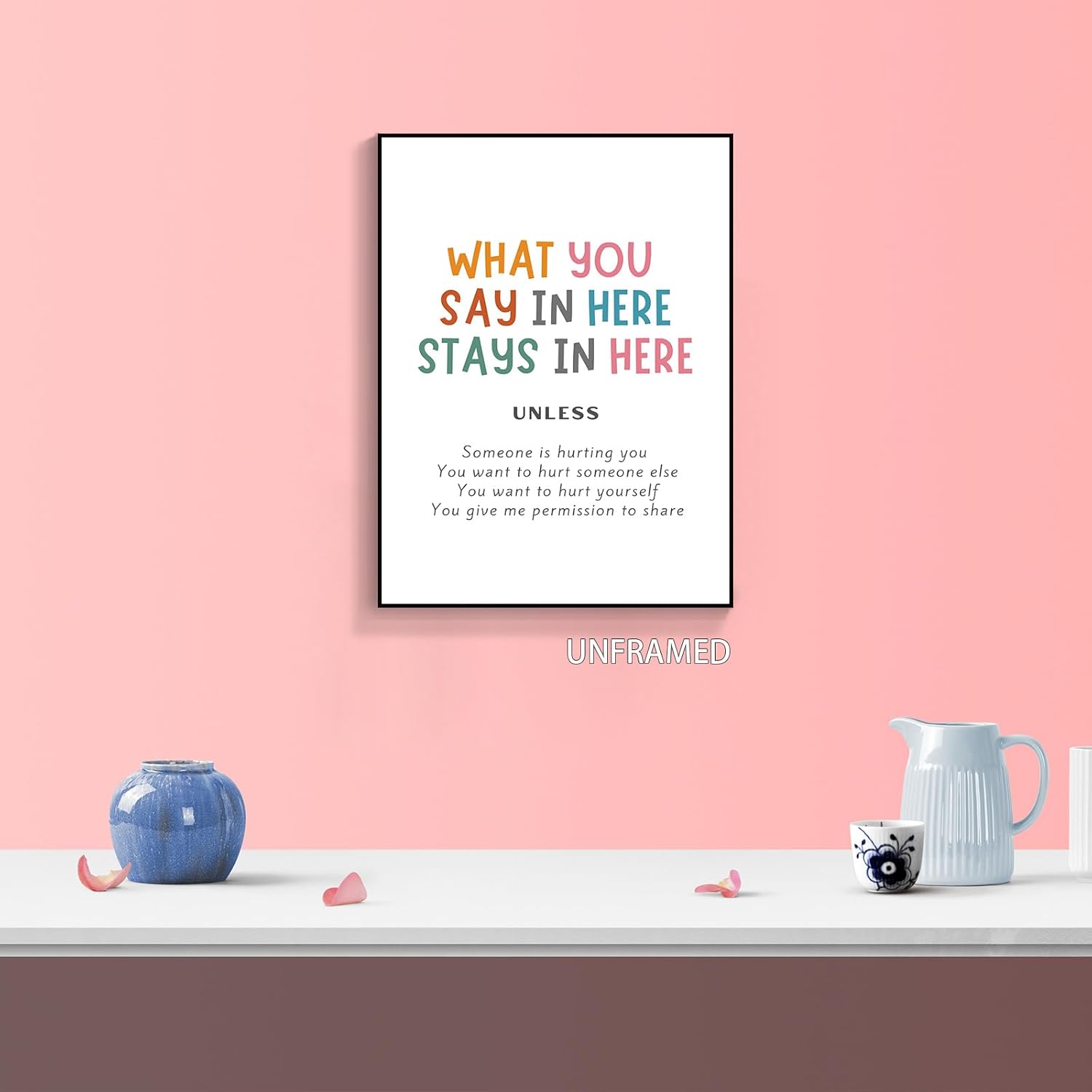 xbsifyiooa Póster de confidencialidad What You Say In Here Stays In Here, psicología de la salud mental, terapia de oficina, arte de pared,