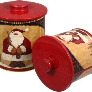 BESTonZON Latas de galletas de Navidad, 2 cajas de dulces de Navidad, latas de metal para galletas con tapas, recipientes decorativos de BESTonZON Latas de galletas de Navidad, 2 cajas de dulces de Navidad, latas de metal para galletas con tapas, recipientes decorativos de