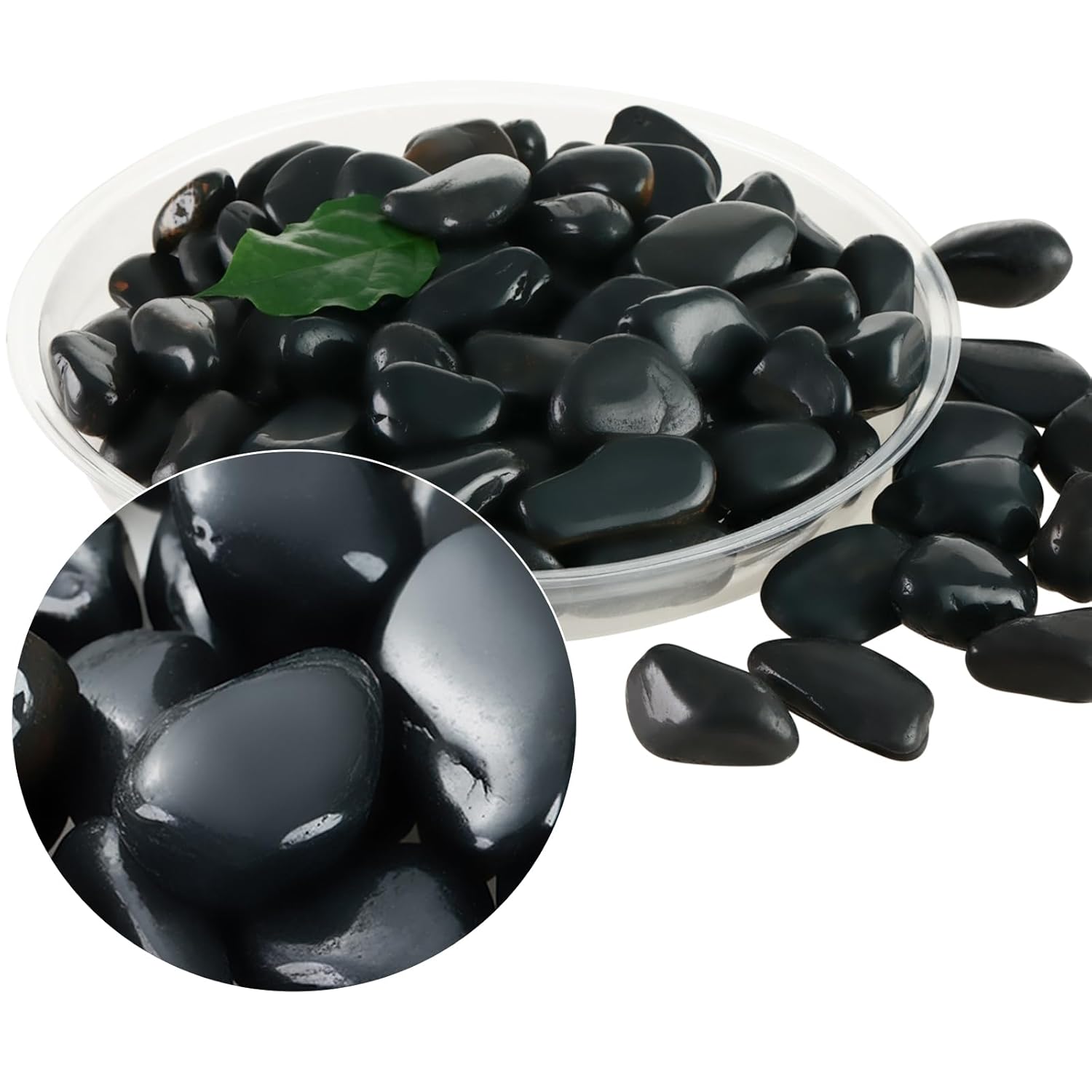 Rocas naturales de río para plantas de 1 a 2 pulgadas, grandes piedras pulidas para jardín, grava de acuario negra para pecera, guijarros