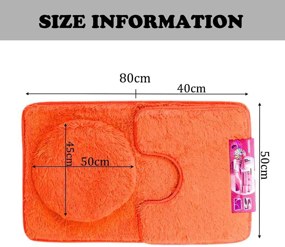 Juego de 3 tapetes de baño para baño, suaves, antideslizantes, suaves, en forma de U, tapete de inodoro y tapa de inodoro, color naranja