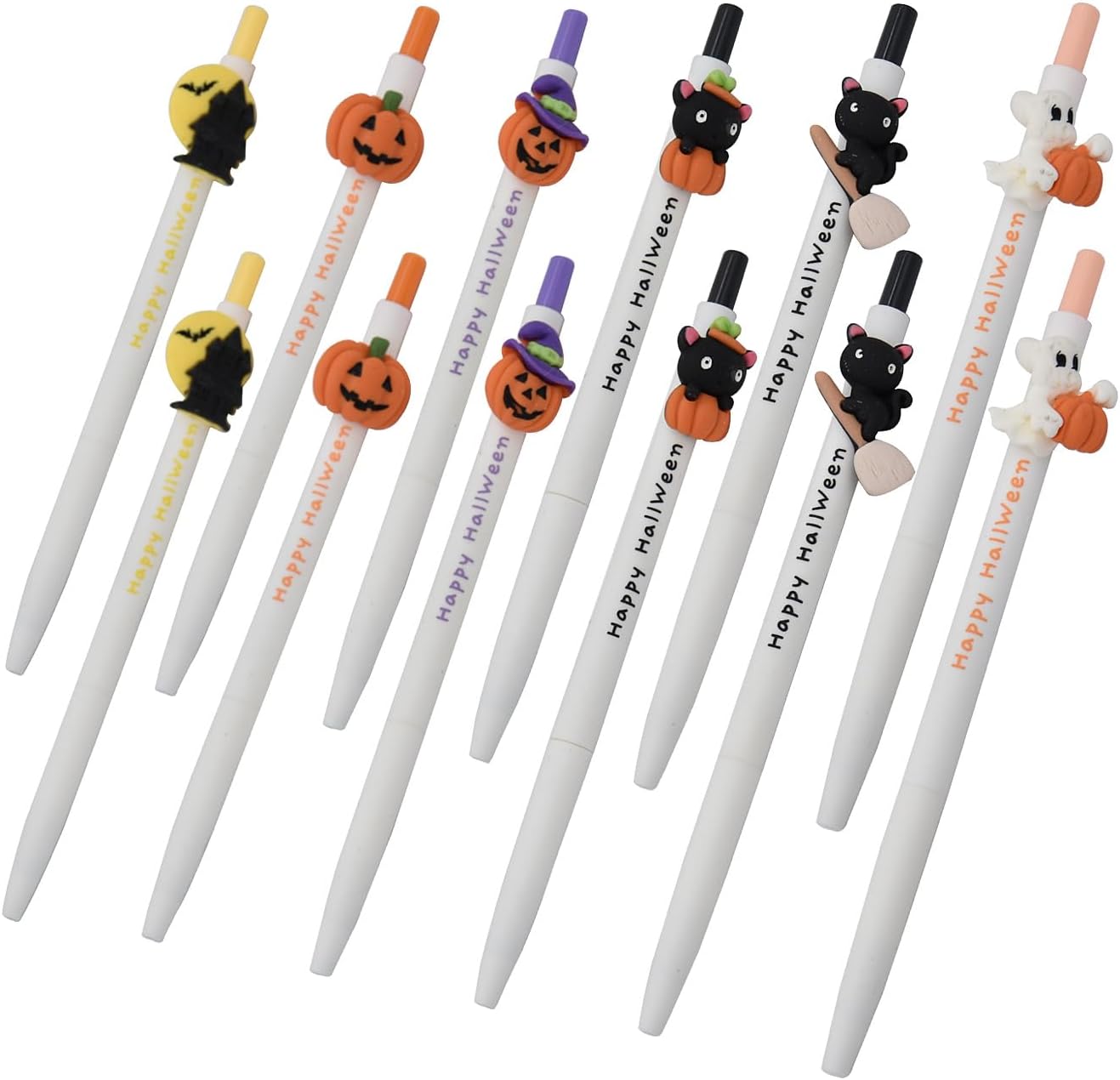 12 bolígrafos de Halloween retráctiles con tinta de gel, diseño de calabaza, gato negro, dibujos animados, para oficina, papelería, decoración del
