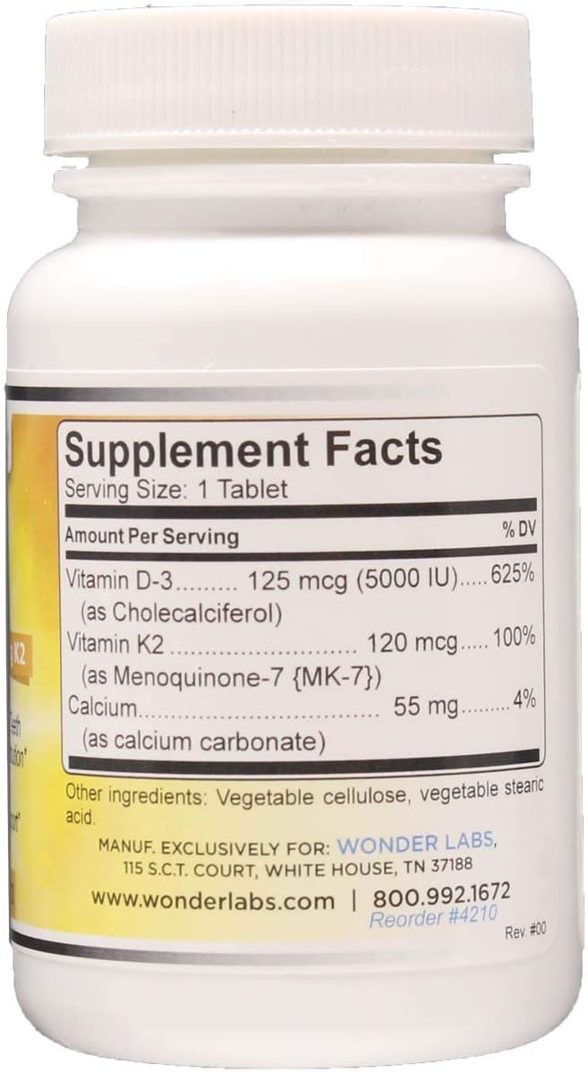 Vitamina D 5,000 UI, vitamina D3 + K2 apoya un sistema inmunológico saludable, esencial para huesos fuertes, salud cardíaca y distribución de