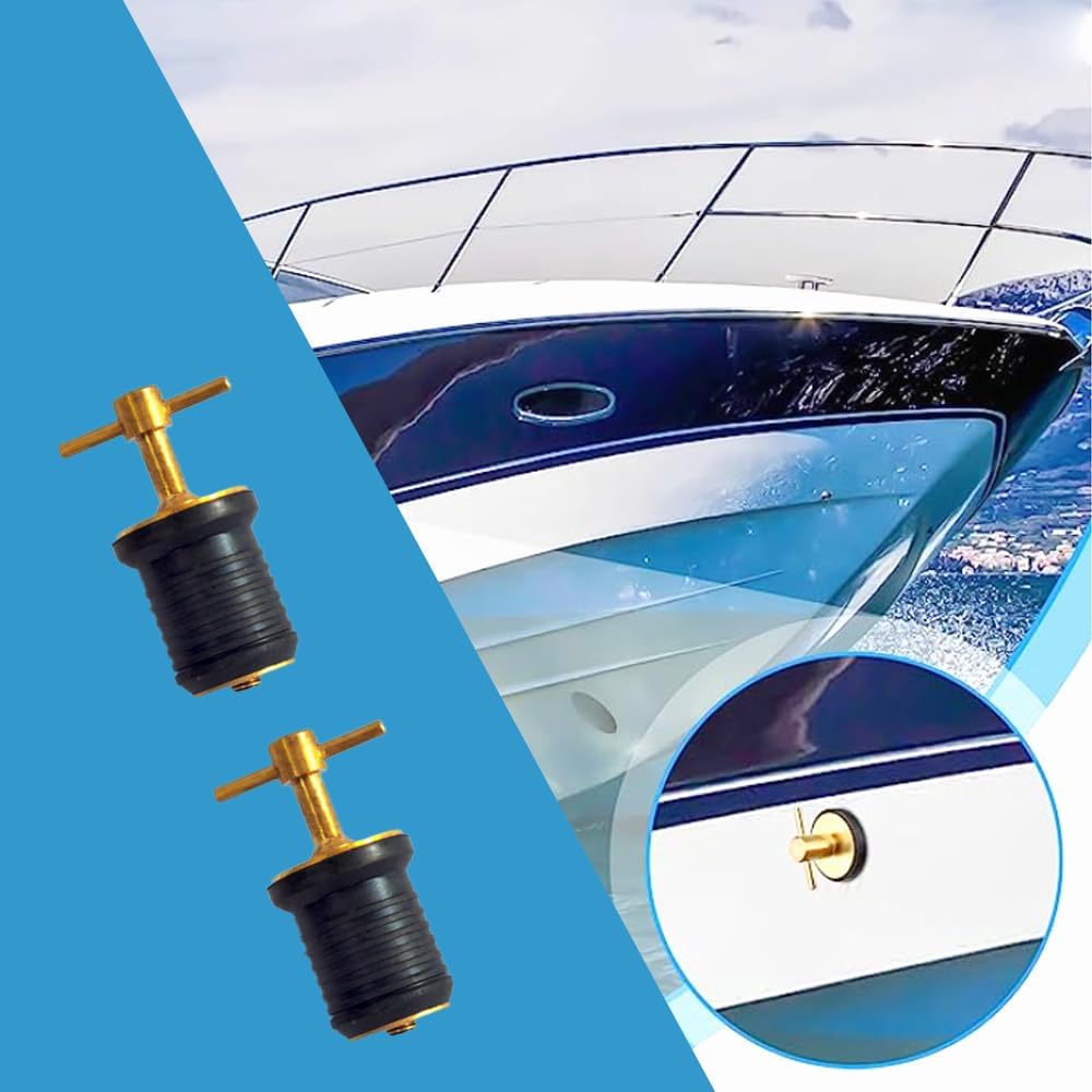 2 tapones de drenaje de neopreno de latón de 1 pulgada para barcos, tapón de drenaje de barco con mango en T, tapón de drenaje de accesorios marinos