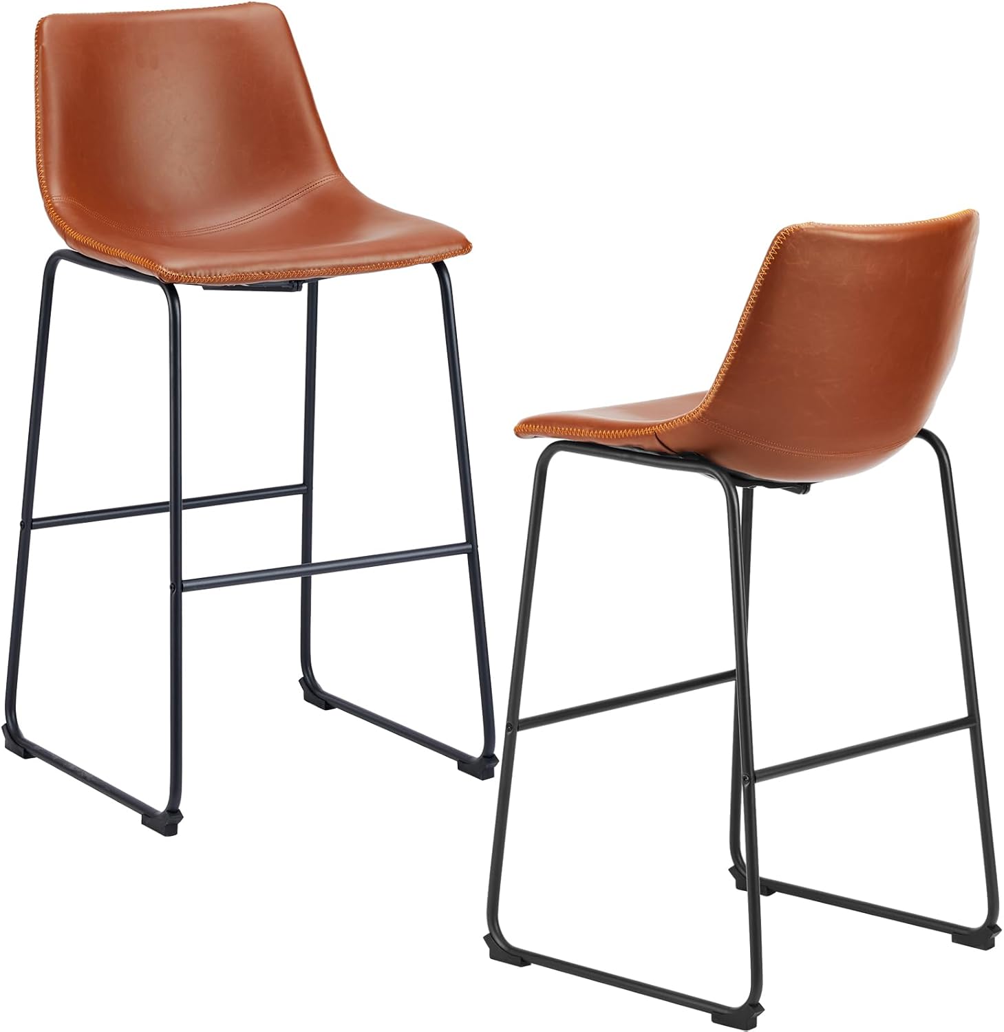 JHK Juego de 2 taburetes de bar de 30 pulgadas de altura de mostrador, modernos taburetes altos de piel sintética con respaldo y patas de metal,
