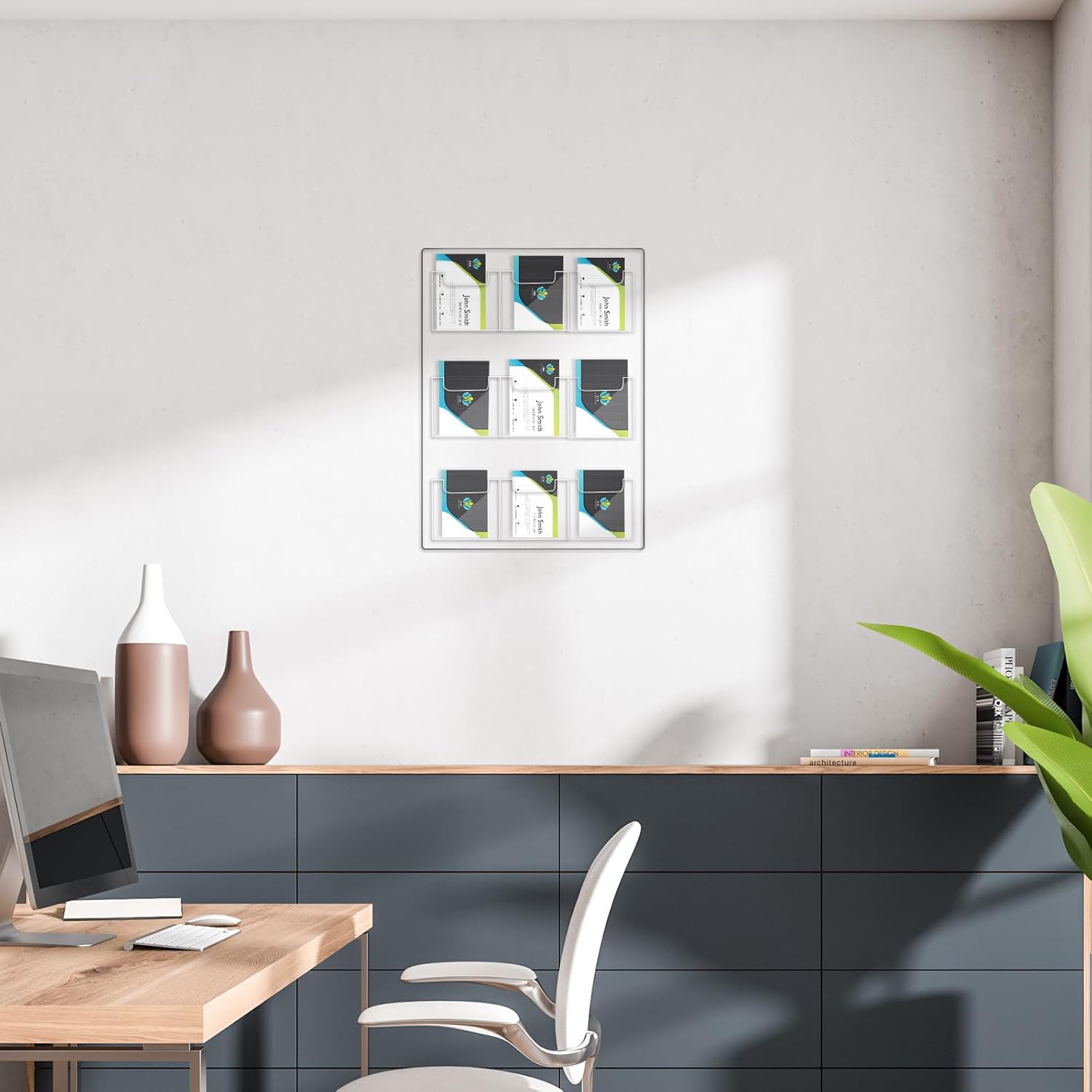 Soporte vertical para tarjetas de visita múltiple, organizador de tarjetas de visita de acrílico, soporte de exhibición para escritorio de pared (9