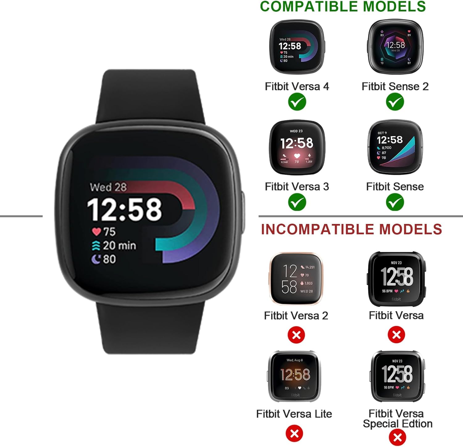 Vancle Bandas de silicona compatibles con Fitbit Versa 4, Fitbit Versa 3, Fitbit Sense 2, bandas Fitbit Sense 2 para mujeres y hombres, correas