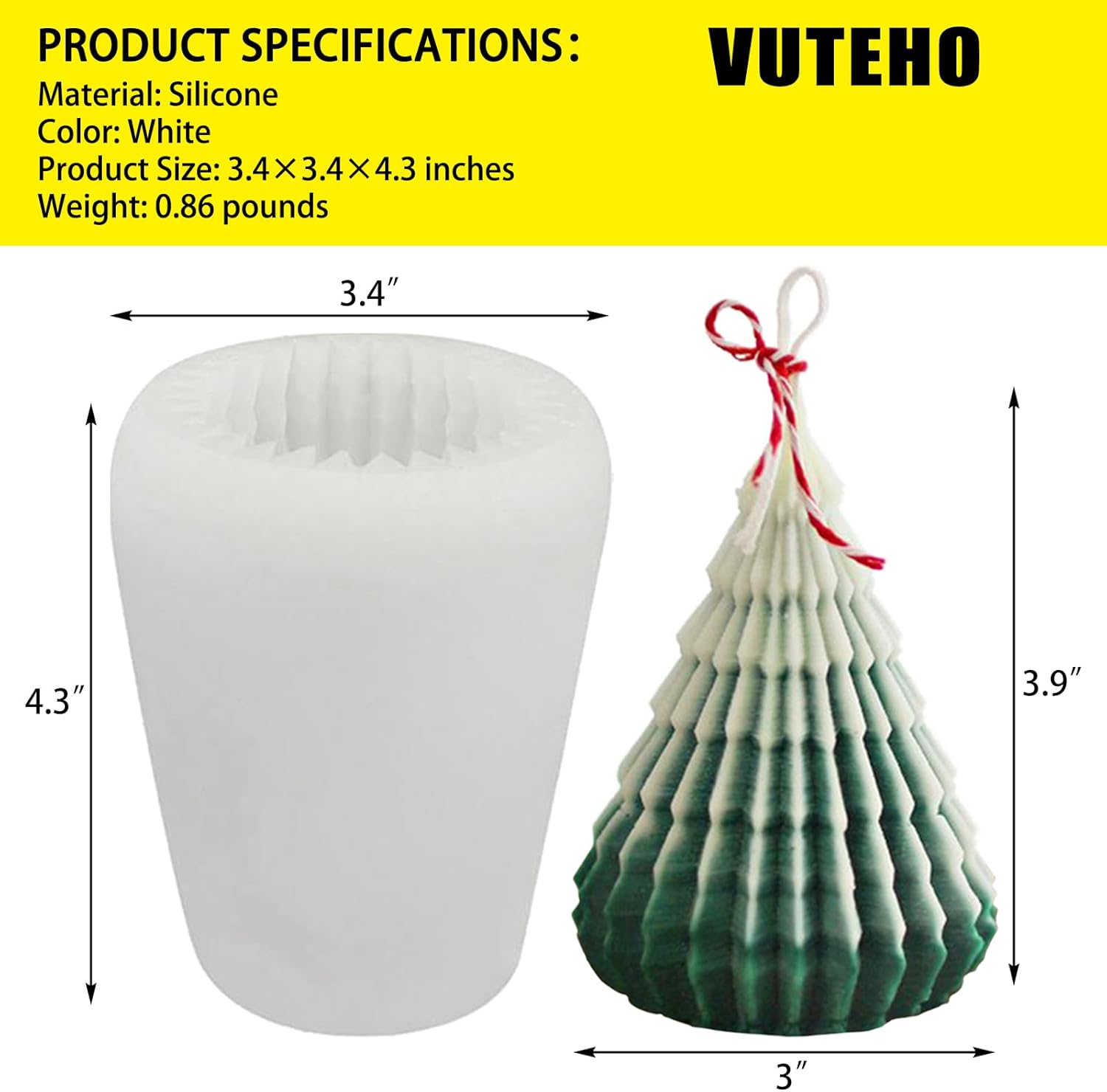VUTEHO Moldes grandes para velas de árbol de Navidad, moldes de vela con forma de árbol de Navidad de origami, moldes de vela de Navidad 3D para