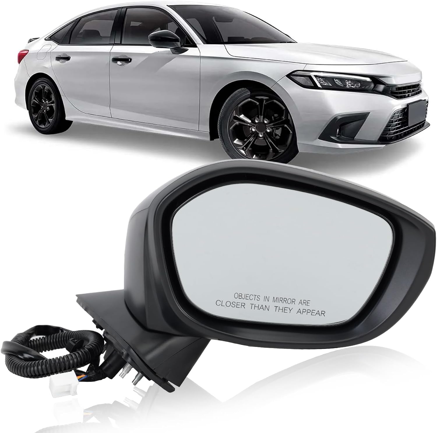 Espejo lateral derecho del pasajero compatible con Honda Civic SedanHatchback 2022, 2023, 2024, 2025, espejos con cristal eléctrico, sin