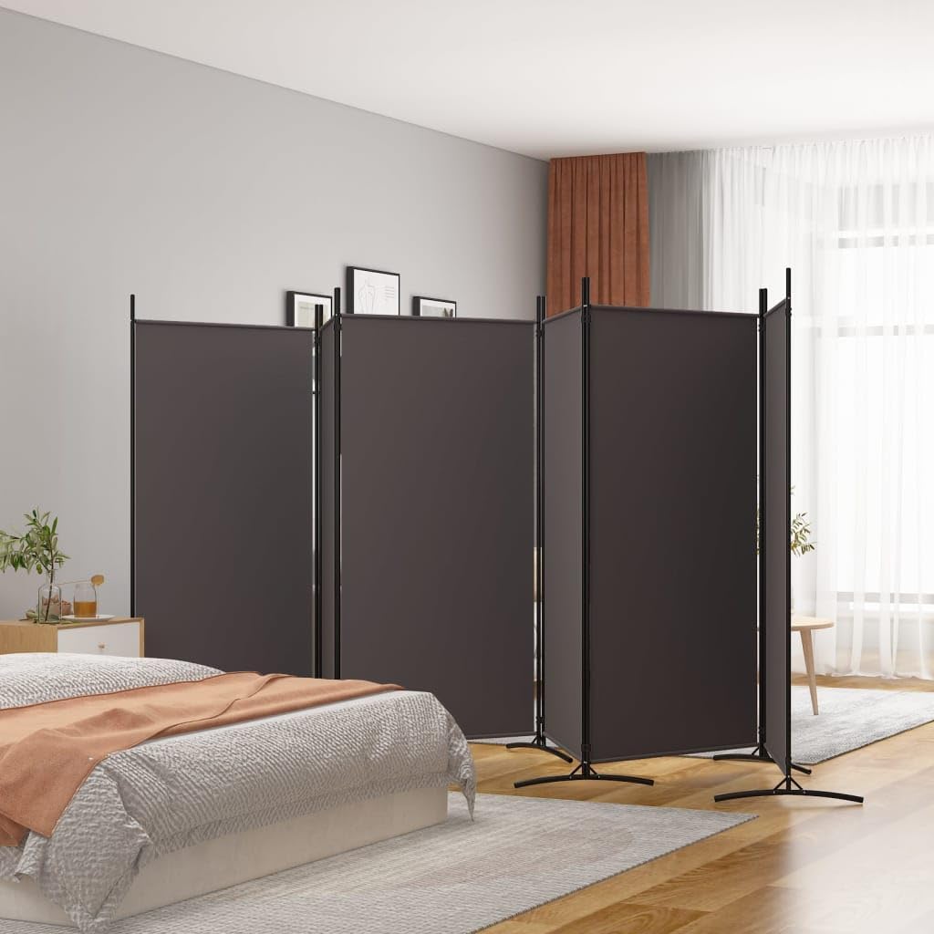 vidaXL Divisor de habitación marrón, pantalla de 6 paneles, 204.7 x 70.9 pulgadas, tela duradera 100% poliéster, reforzado con hierro, plegable,