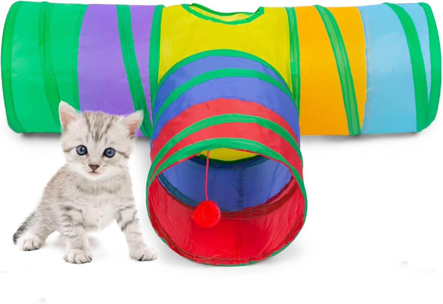 Alicedreamsky Túnel para gatos, tubo plegable con 1 pelota de juego, túneles de gato de 3 vías para gatos de interior, cachorros, gatitos, gatitos,