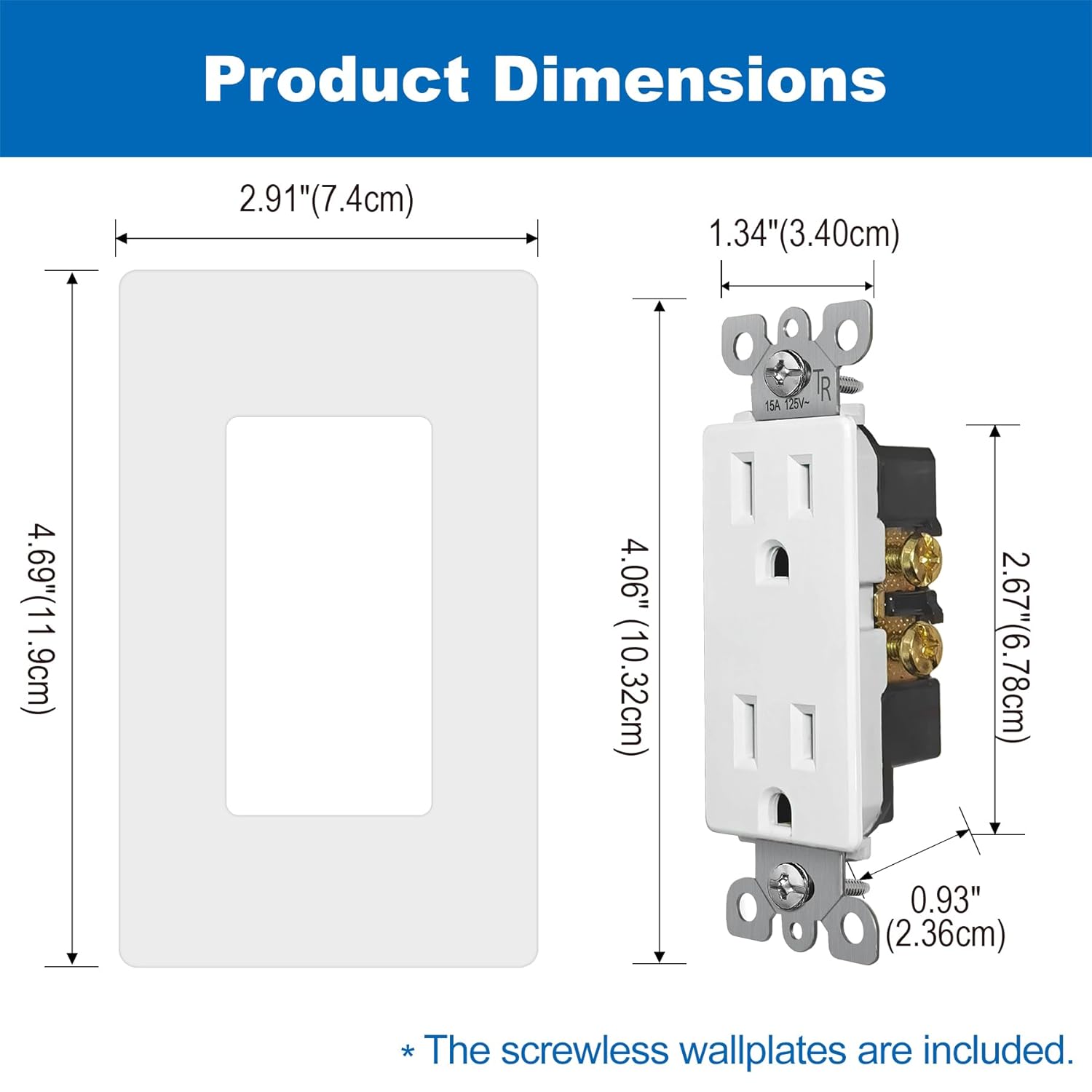BESTTEN Toma de corriente decorativa de 15 amperios con resistente a manipulaciones, toma de pared eléctrica decorativa de 15 A, placas de pared sin