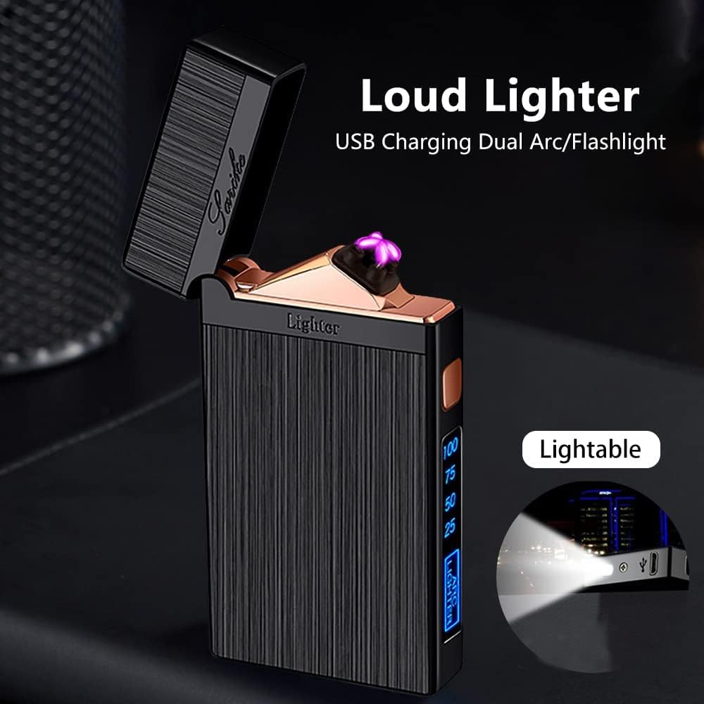 Encendedor eléctrico, encendedor recargable por USB, encendedor de plasma de doble arco, encendedor sin llama a prueba de viento, encendedor de