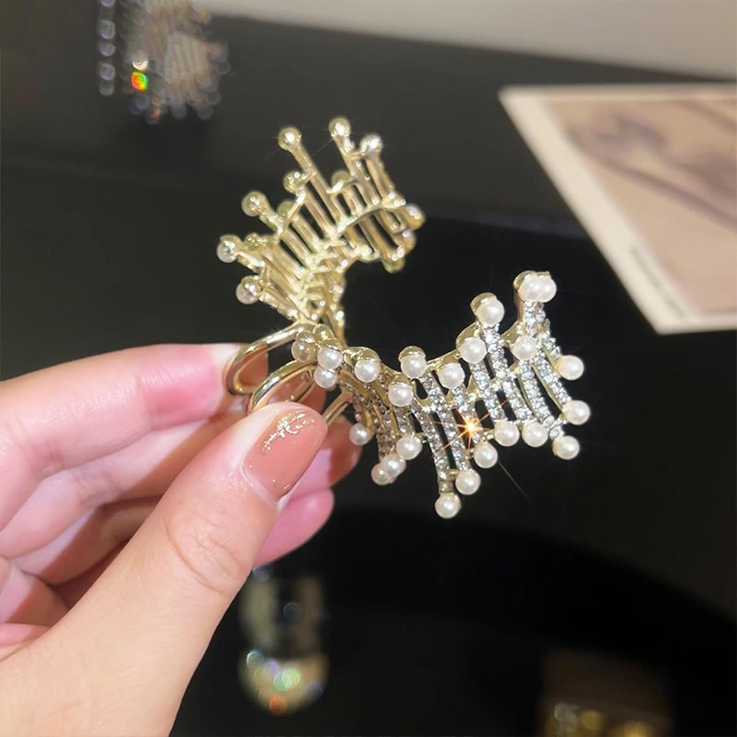 2 pinzas pequeñas de diamantes de imitación para el cabello, perlas de metal, pinza de cola de caballo de cristal, para mujeres y niñas, accesorios