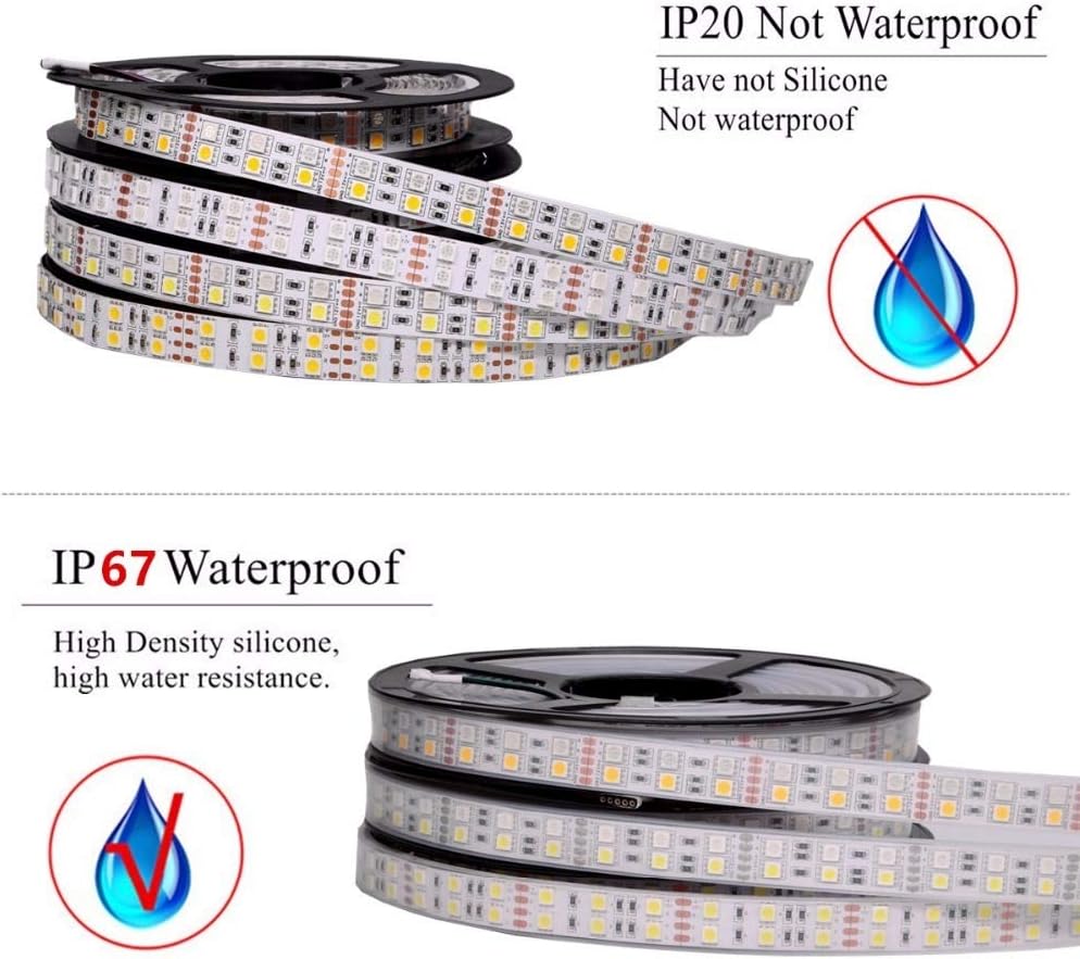Accesorios de decoración LED, tira de luces LED RGB impermeable 5050 120 LEDSM DC12V RGBWW RGBW Cinta de neón flexible de doble fila de iluminación