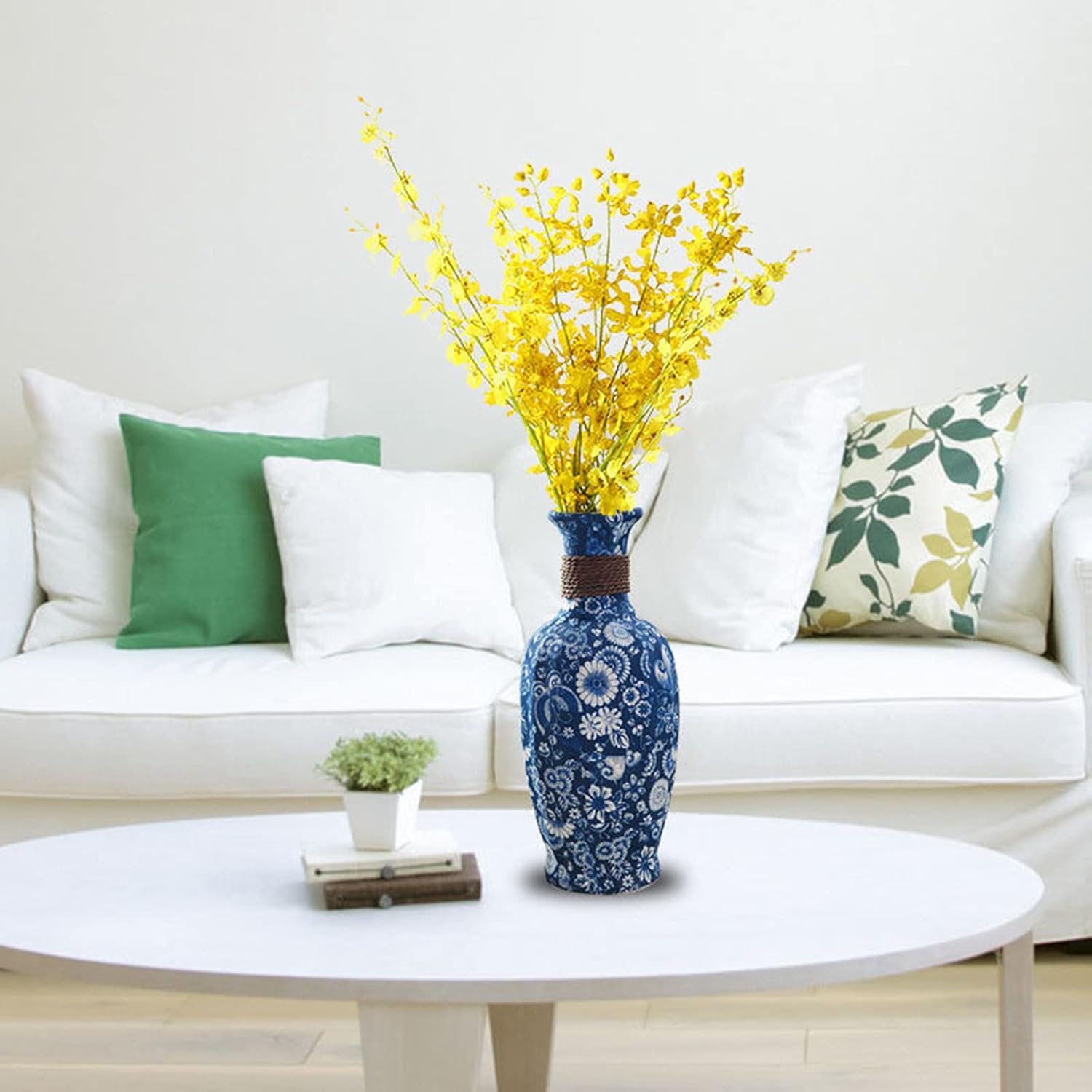 fanquare Jarrón decorativo de cerámica, florero floral moderno hecho a mano, accesorios de oficina en casa, altura 9.8 pulgadas