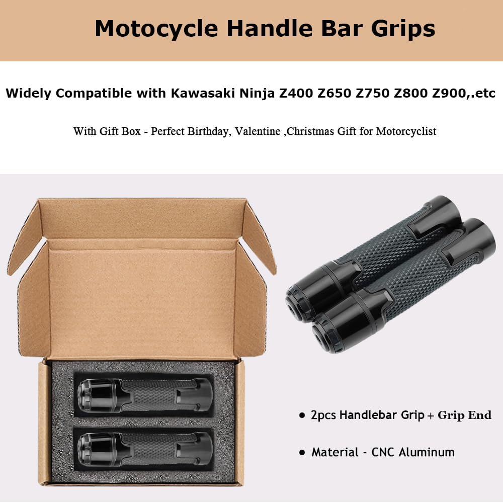 Juego de 2 extremos de agarre para manillar de motocicleta con K-awasaki Ninja Z900 Z650 Z750 Z800 Z400 Z1000 ZZ250 ZX-6R ZX-10R (0.866 in 78″-Negro)