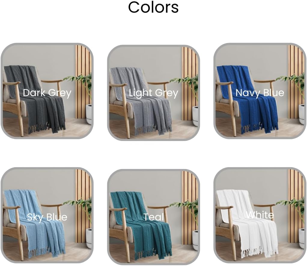 Comfy-co Manta 100% algodón de punto gofre, calidad de 405 GSM, ligera, lavada, suave, transpirable, para adultos y niños, capa perfecta para sofá,