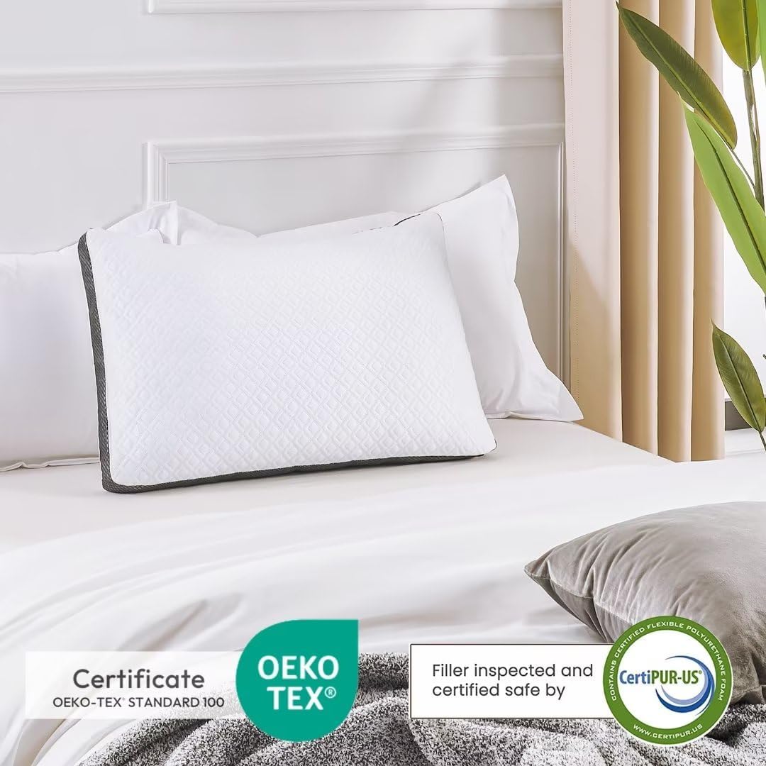 Luxe Linen Almohadas de cama tamaño Queen, almohadas de espuma viscoelástica trituradas, almohada de cama ajustable para dormir, almohadas de punto