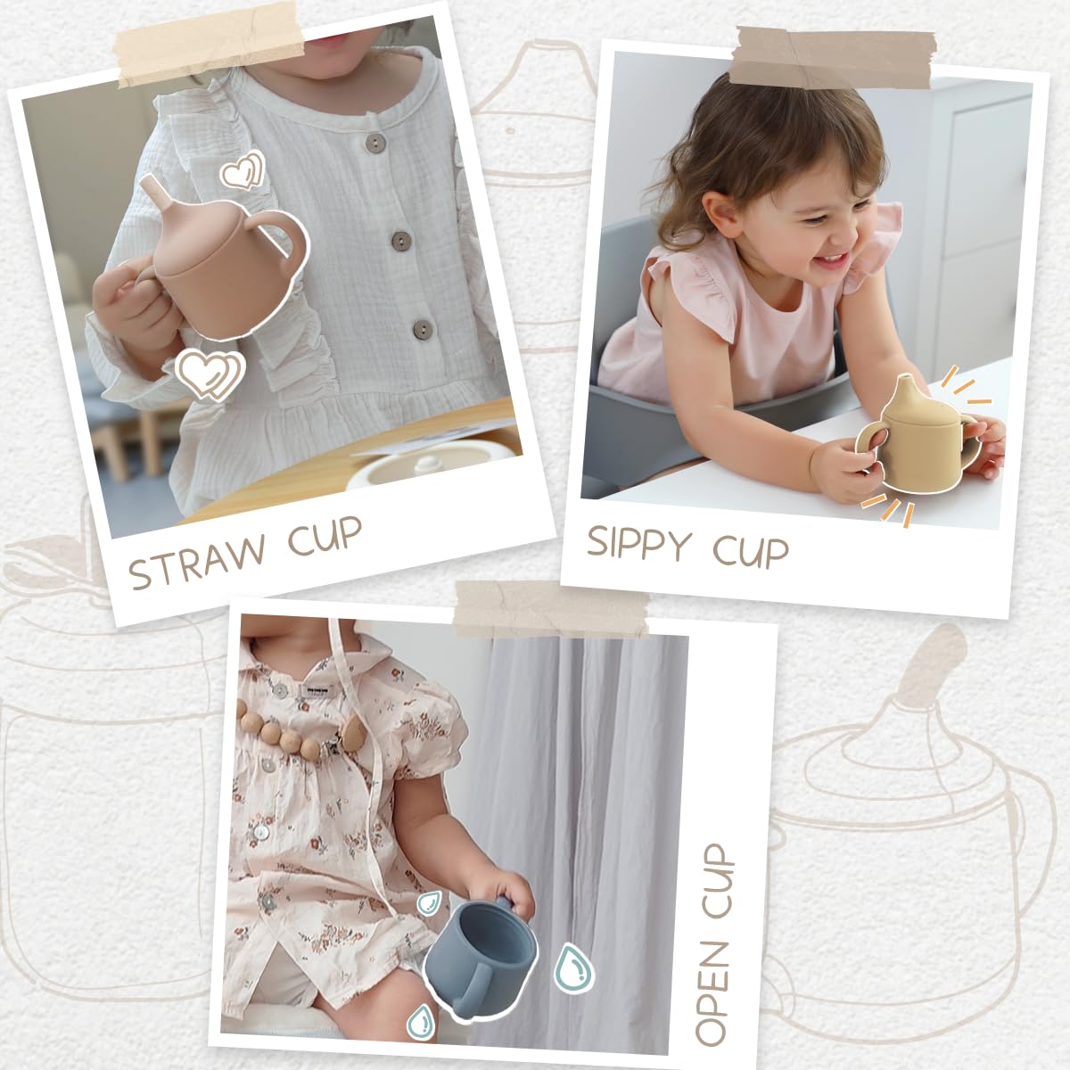Moonkie Vasos de silicona para bebés  Taza de entrenamiento de 3 etapas con popote para bebés y niños pequeños, 4 onzas (salvia)