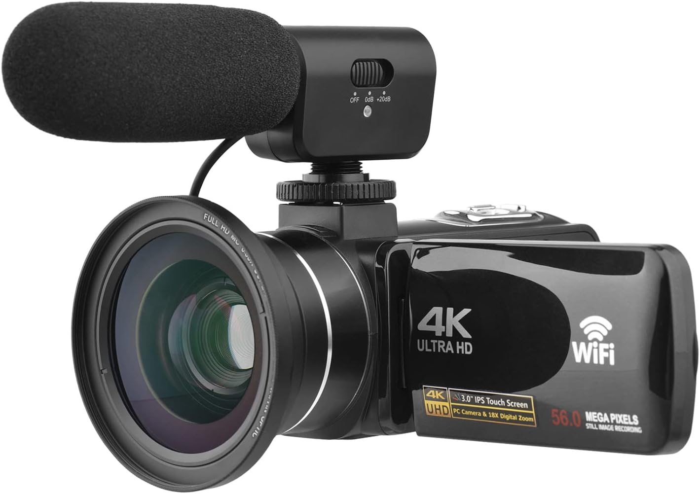 Andoer Cámara de vídeo digital 4K WiFi videocámara DV grabadora 56MP 18X zoom digital 3.0 pulgadas IPS pantalla táctil compatible con detección de