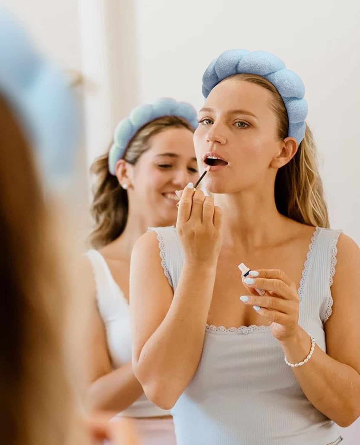AWAYTR Diadema de esponja de spa para mujer, para lavar la cara, maquillaje de burbujas, diadema hinchada para el cuidado de la piel para niñas,
