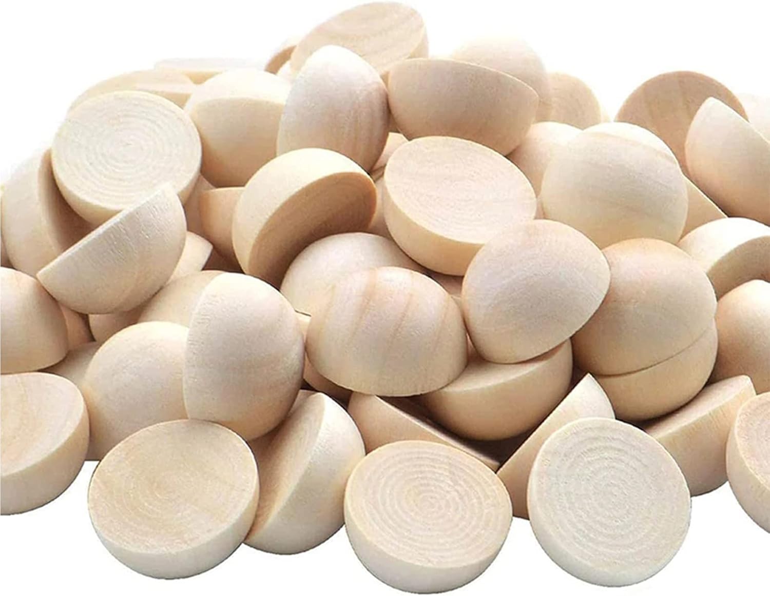 100 bolas de madera de media bola de 1 pulgada de diámetro, sin terminar, natural, mini bolas de madera divididas para proyectos de bricolaje,