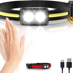 Linterna frontal recargable, 270 de haz ancho LED con sensor de movimiento para adultos, linterna de cabeza impermeable, 9 modos de iluminación, Linterna frontal recargable, 270 de haz ancho LED con sensor de movimiento para adultos, linterna de cabeza impermeable, 9 modos de iluminación,