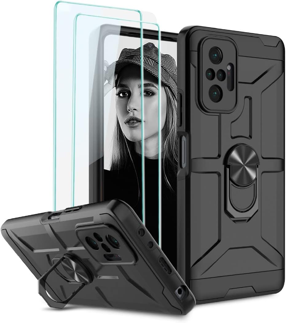 Jeylly Funda para Redmi Note 10 Pro, Redmi Note 10 Pro Max con protector de pantalla de vidrio templado, resistente a prueba de golpes 360