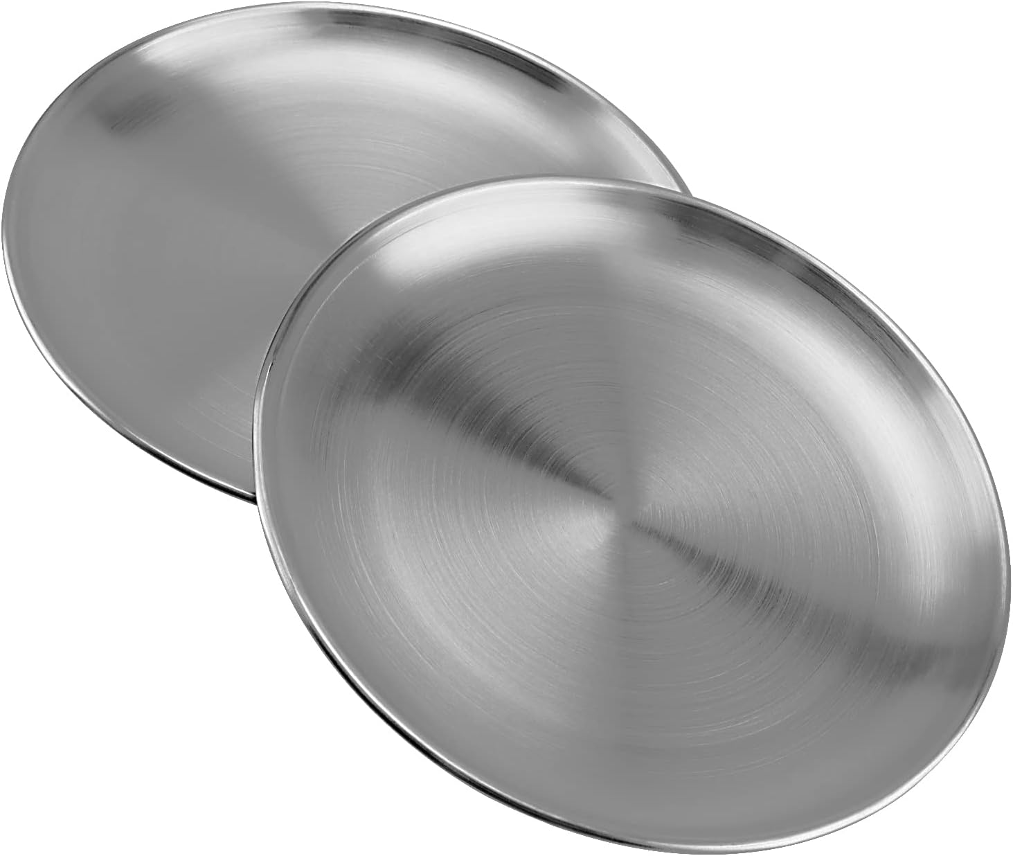 Paquete de 6 platos llanos de acero inoxidable de 12 pulgadas, platos redondos de metal de doble capa, platos llanos de metal cepillado plateado