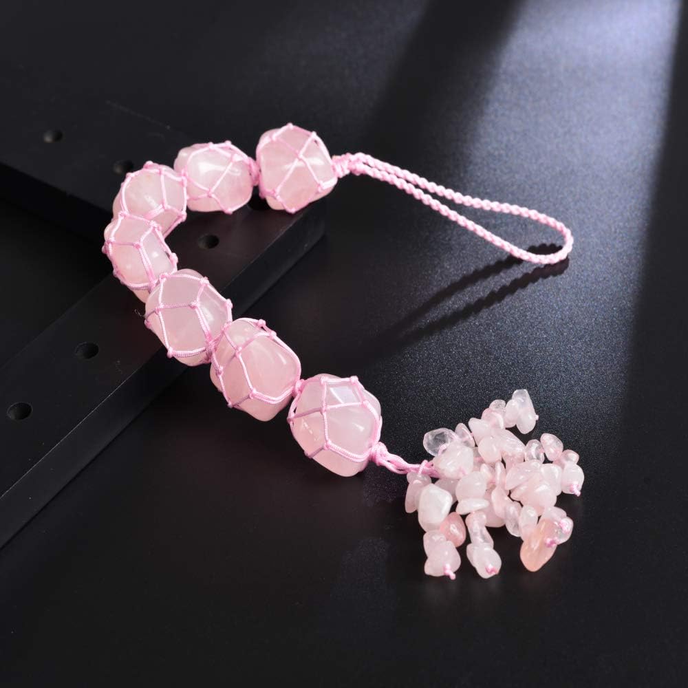 Adornos colgantes de cuarzo rosa de cristal natural hechos a mano para decoración del hogar, adorno de Feng Shui, adorno de yoga, meditación,