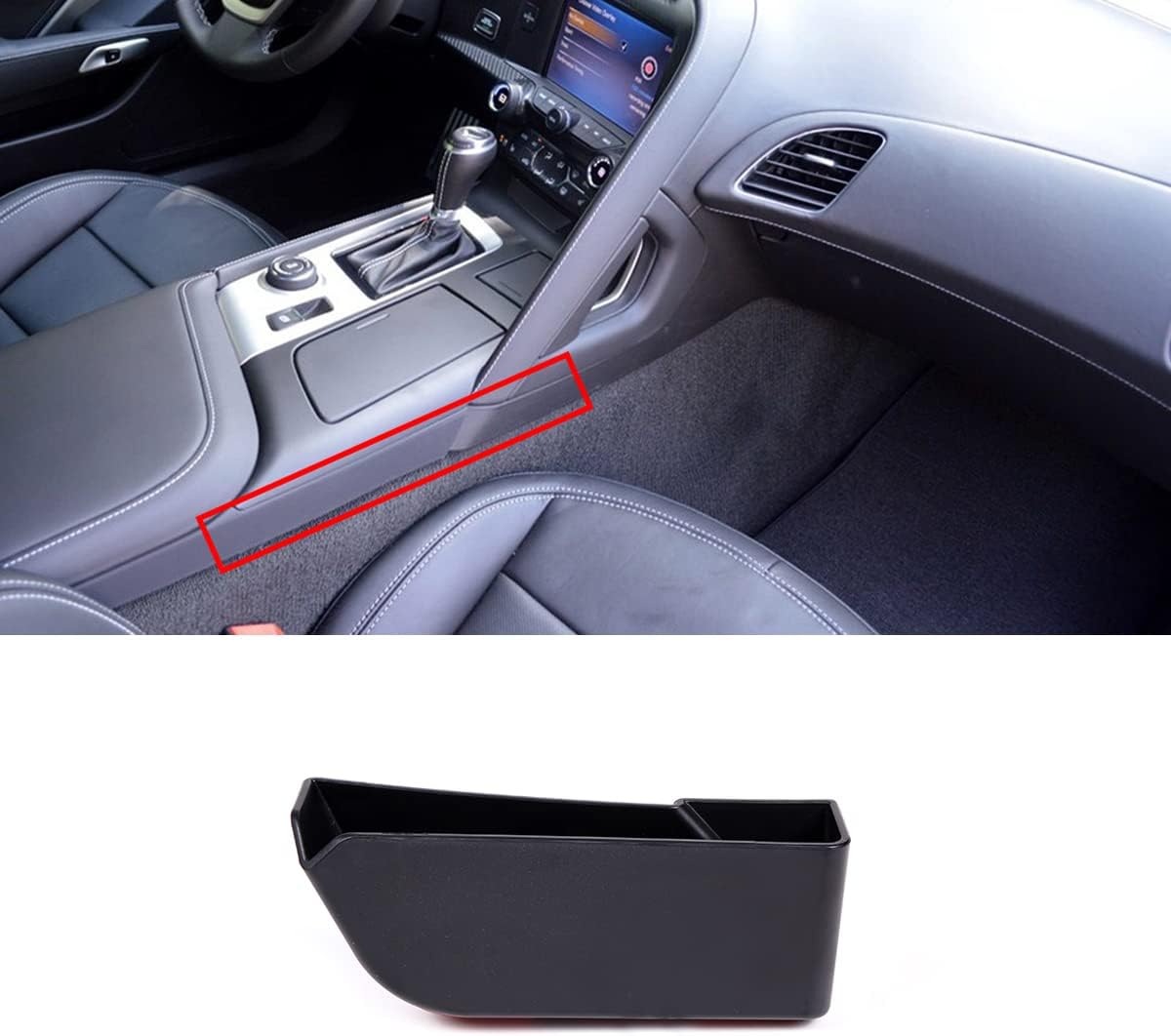 Caja de almacenamiento lateral con panel de palanca de cambios de control, compatible con Corvette C7 Stingray 2014-2019 ABS negro, 1 unidad,