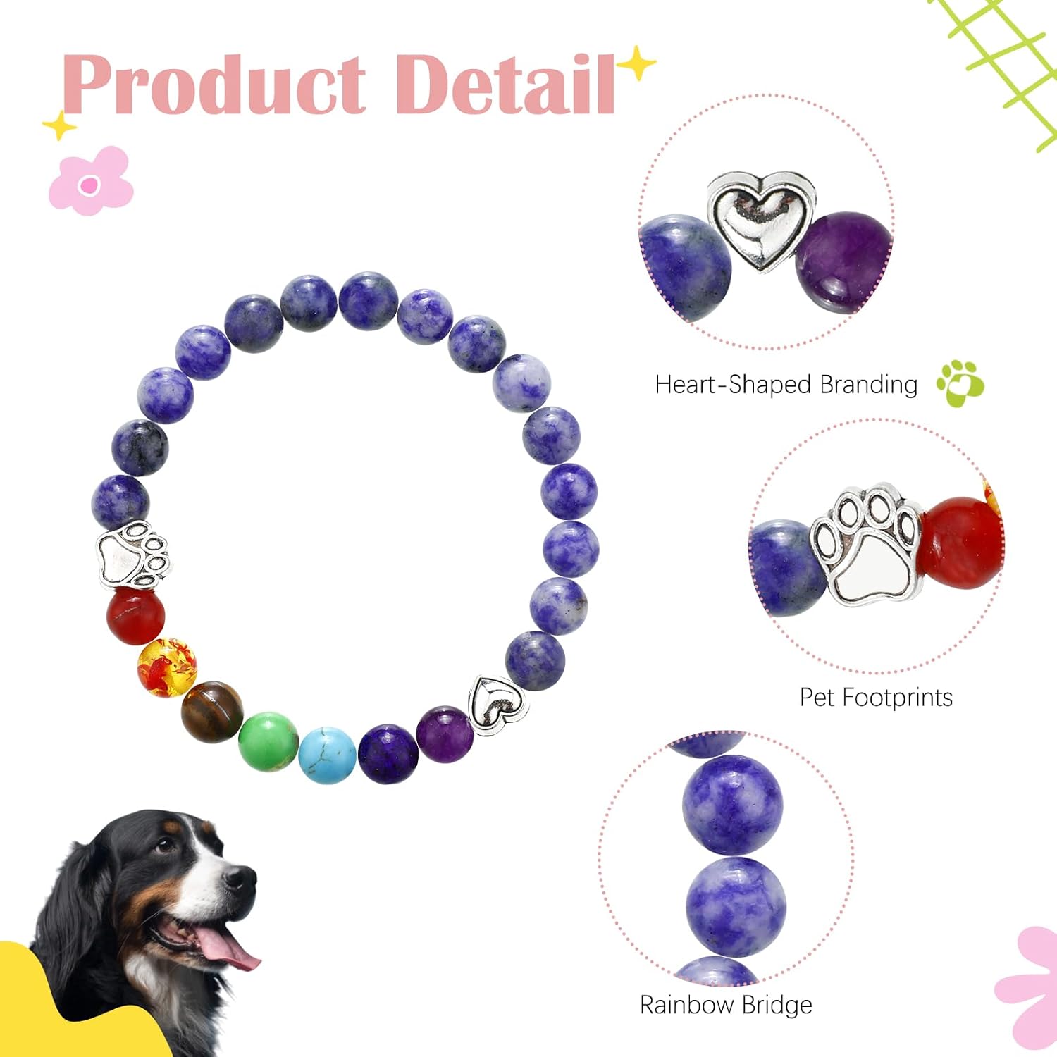 Juego de 5 regalos conmemorativos de arcoíris para mascotas, incluye atrapasoles de cristal con estampado de patas, pulsera de arco iris para