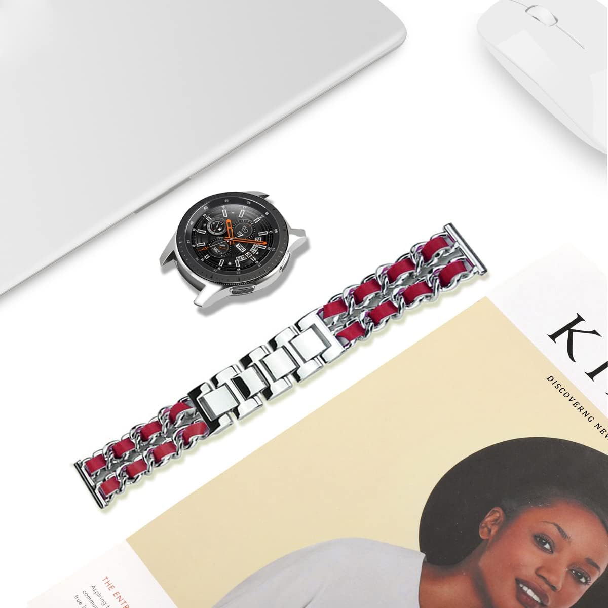 Correas compatibles con Galaxy Watch de 1.811in, correa de cadena de metal de acero inoxidable de 0.866in, repuesto para Samsung Gear S3