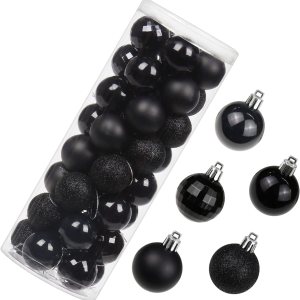 Adornos de bola de Navidad de 1.57 pulgadas, juego de adornos de Navidad negros inastillables, 40 piezas de adornos negros para árbol de Navidad, Adornos de bola de Navidad de 1.57 pulgadas, juego de adornos de Navidad negros inastillables, 40 piezas de adornos negros para árbol de Navidad,