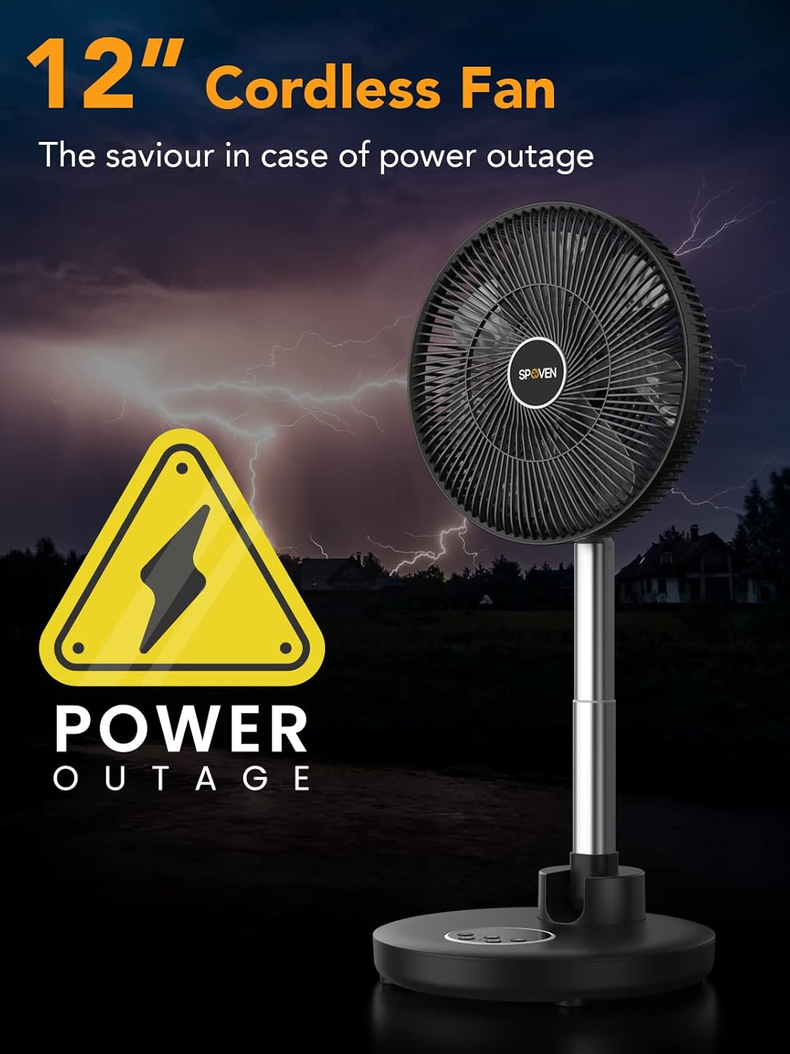 Ventilador de pie oscilante, ventilador portátil plegable de 12 pulgadas con batería recargable de 12000 mAh, ventilador de pedestal ajustable en