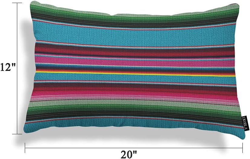 EKOBLA Fundas de almohada rectangulares rectangulares de rayas mexicanas, diseño étnico del Cinco de Mayo, color arcoíris, a rayas, algodón, lino,