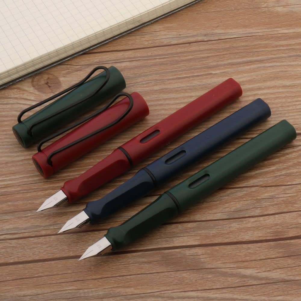 Pluma estilográfica de plástico vintage azul esmerilado rojo verde EF F plumín papelería caligrafía pluma firma oficina suministros escolares