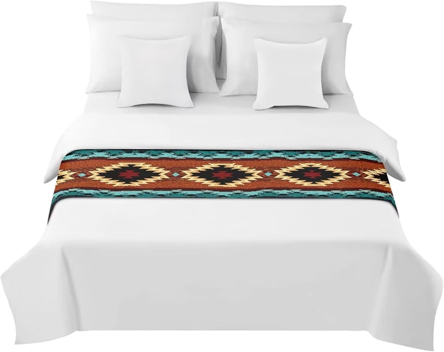 Southwestern – Camino de cama para tamaño Queen, bufanda para pie de cama, tribal, nativo americano, Navajo, corredores de cama y bufandas, bufanda