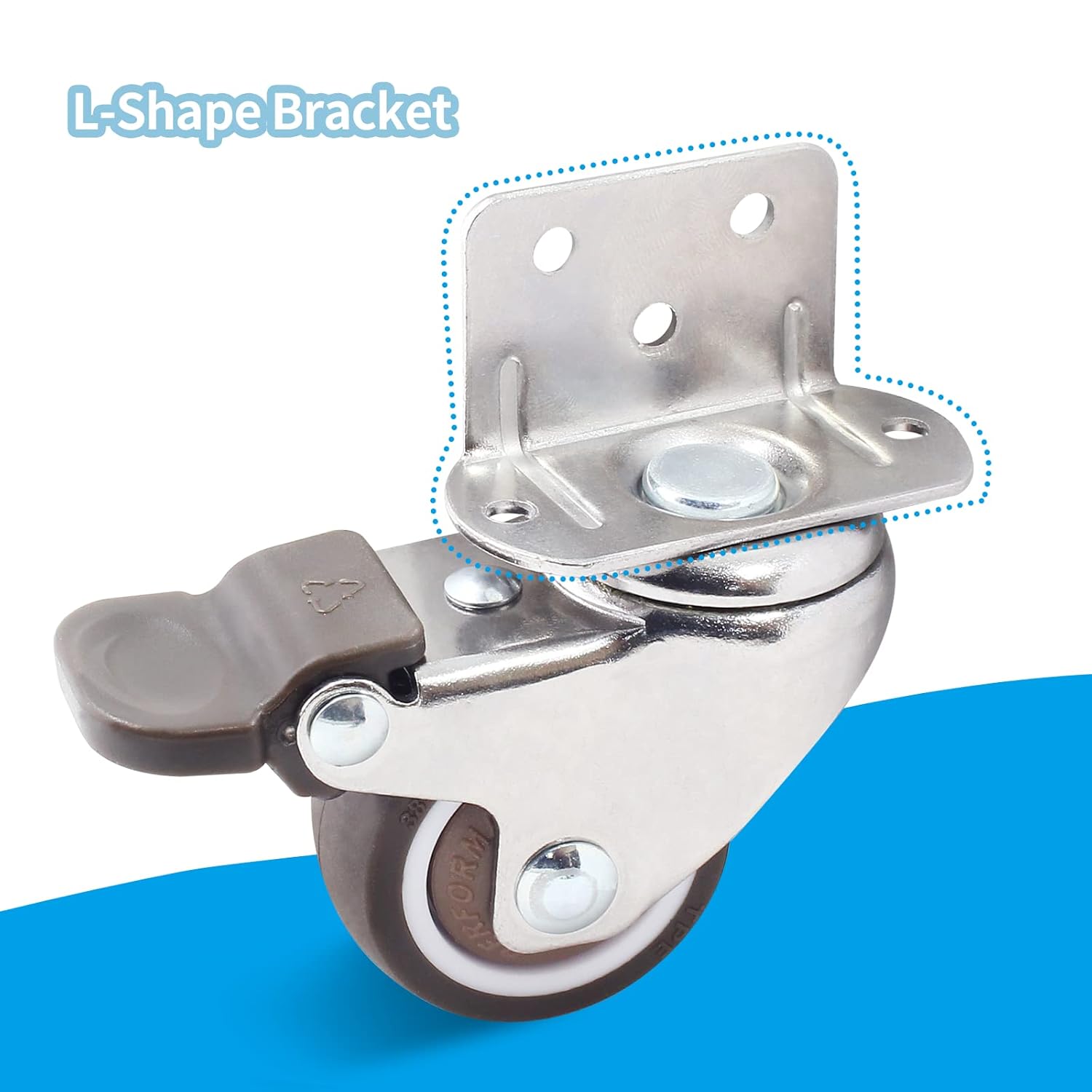 Luomorgo 4 ruedas giratorias en forma de L de 1.5 pulgadas con freno, ruedas silenciosas de goma TPE, repuesto de carcasa de metal para muebles,